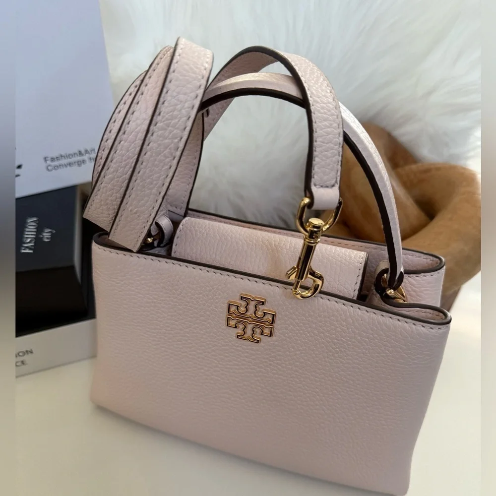 Tory Burch Britten Mini Satchel Crossbody Delicate Pink Pebbled Leather NWT